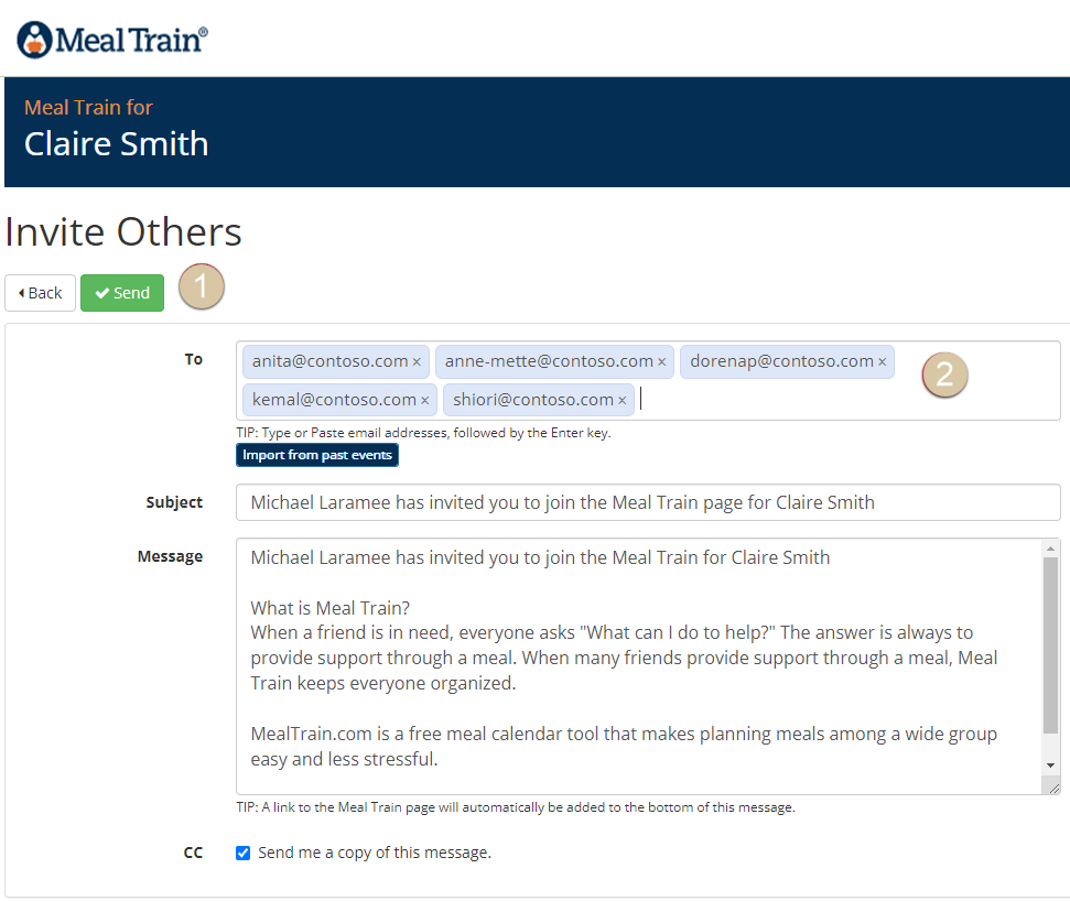 Meal Train Invite via Email Import