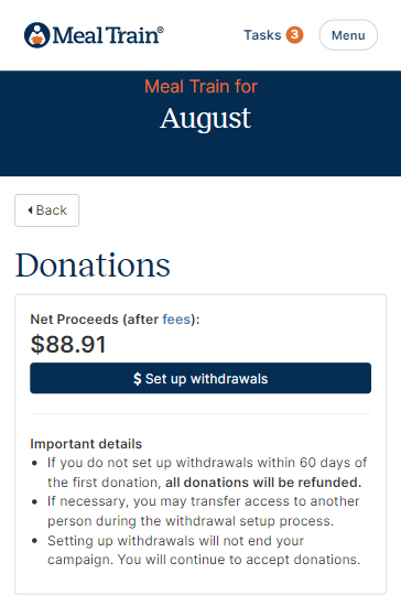 Withdraw or transfer donations (Organizer)